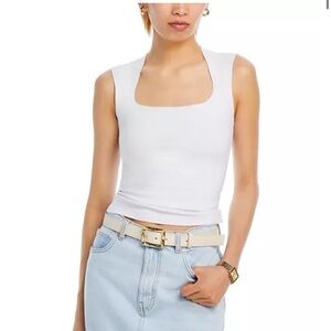 Aqua White Square Neck Tank Top